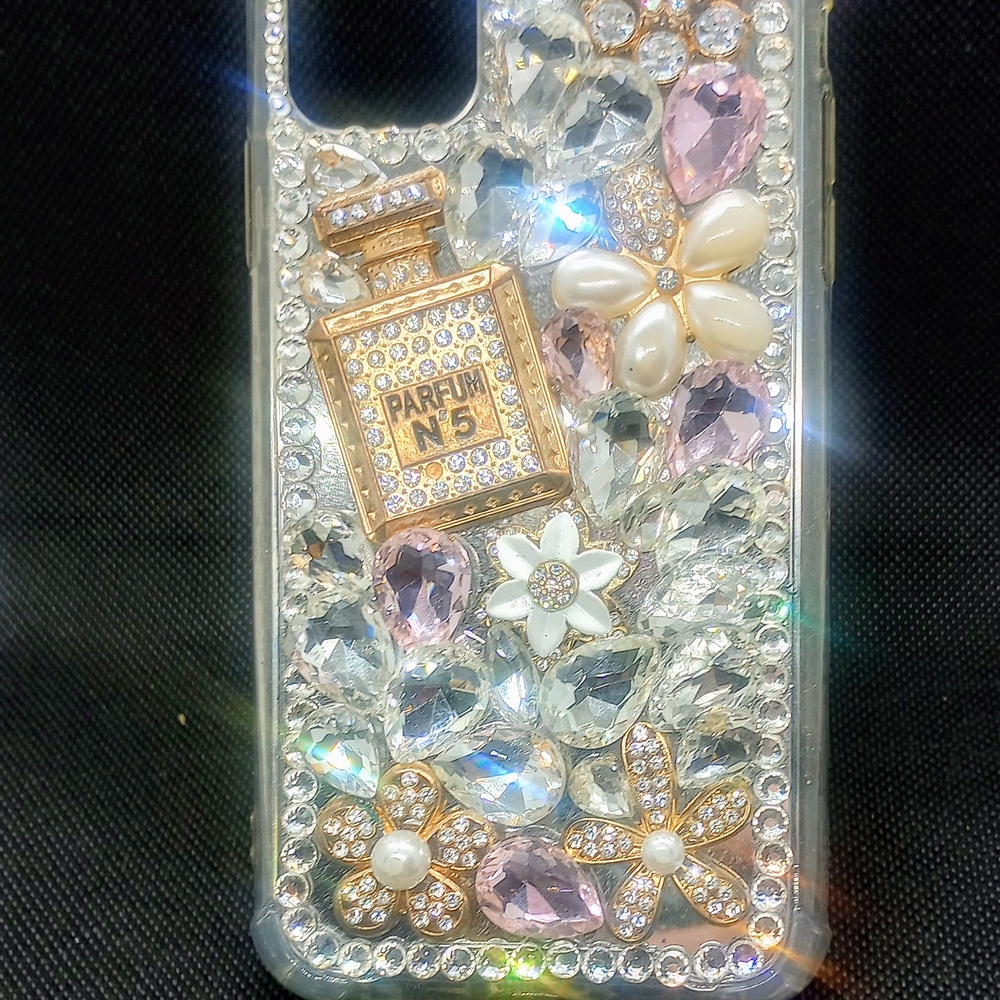 Crystal Floral Phone Case - Gold and Pink